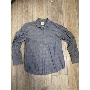 Tommy Bahama Shirt L 100% Linen Blue Button Front Long Sleeve Check Plaid